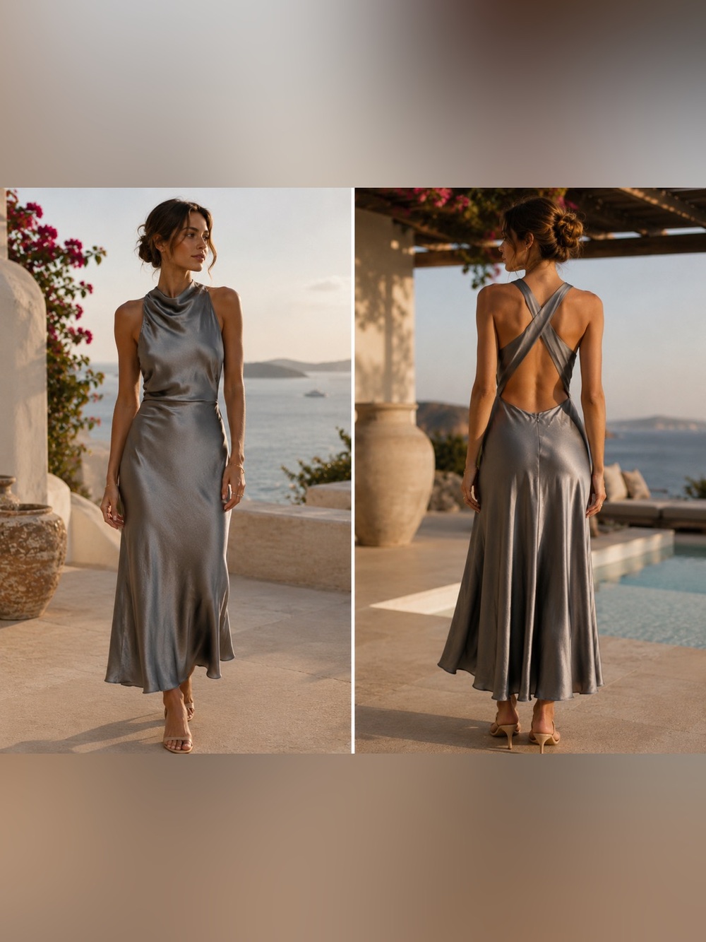 Reformation gray Silk Open Back Maxi Dress Size 8 Wedding Guest Formal